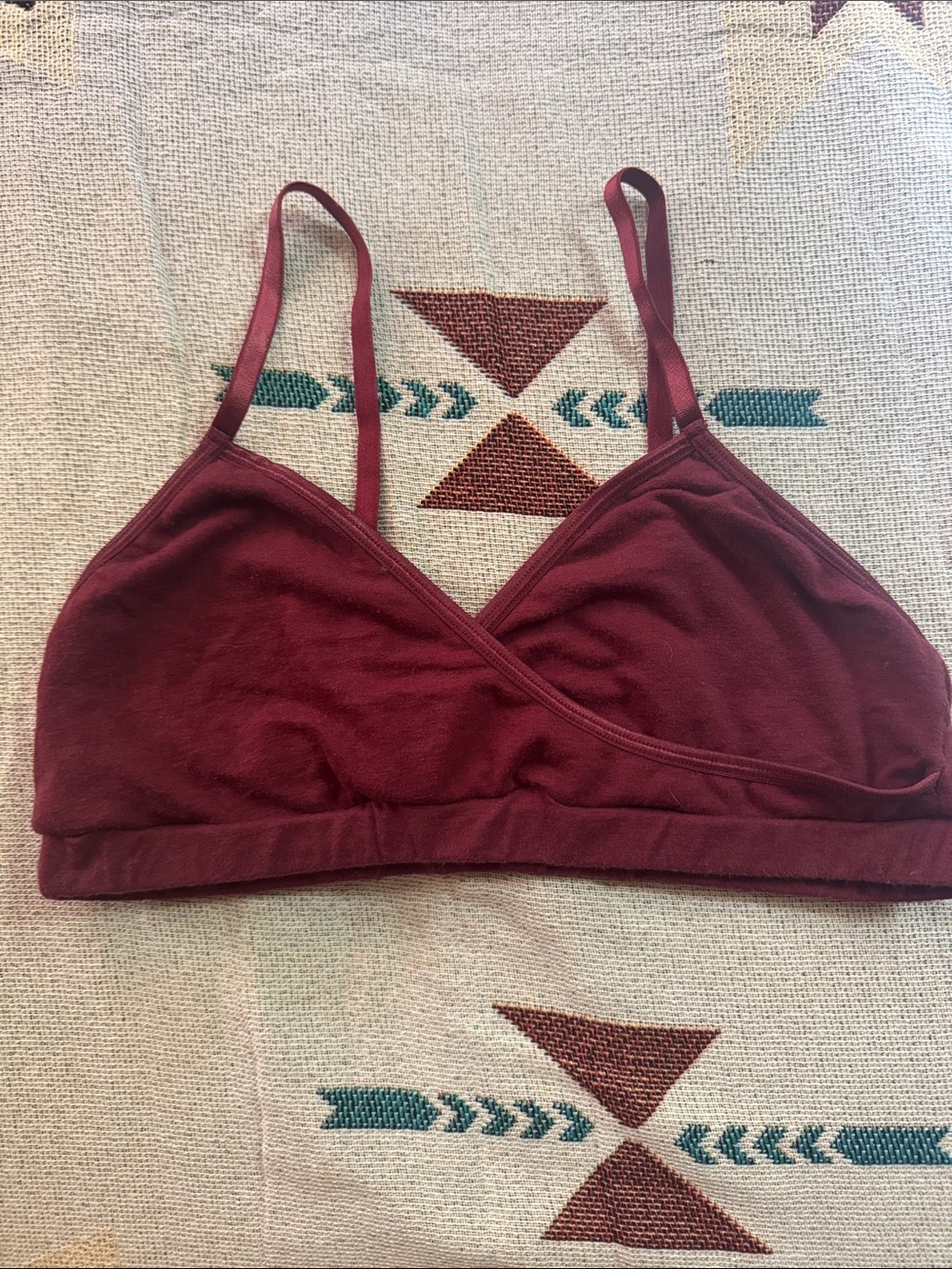 Blue canoe bra wrap V maroon berry organic cotton nursing like new women’s L